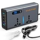 Vantro 200W Car Power Inverter/Laptop Charger with 3 USB (6.2A Max) & 1 C Type(1*27WPD) Smart USB Ports, 2 AC Universal Outlets and 12V DC to 220V AC with QC3.0- 18 Months Warranty