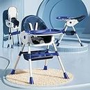 StarAndDaisy Folding Baby 3 in 1 High Chair for 0-5 Years Infant/Toddler, 5 Point Safety Belt, Recline Highchair Height Adjustable Dining, Feeding Seat & Tray, PU Cushion pad (Dark Blue)