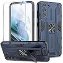 Btstring Case for Samsung Galaxy S21 with Screen Protector Tempered Glass, Heavy Duty Shockproof Tough Armour Case with Stand Protective Personalised Phone Cover - Blue