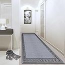 PHP Carpet Runners for Hallways Non-Slip Long & Wide Heavy-Duty Plain Super Absorbent Area Rugs, Stair Carpet and Kitchen Anti-slip Floor Mats - Greeky Rug (Silver & Black, 80 x 150 cm - L Runner)