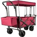 VEVOR Collapsible Wagon with Removable Canopy, 220lbs Heavy Duty Foldable Beach Wagon with Big Wheels, Folding Outdoor Utility Wagon Garden Cart with Adjustable Push Pulling Handles