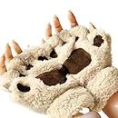 Womens Furry Paws Gloves Cosplay Animal Cat Wolf Bear Dog Paws Claws Gloves, Fingerless Gloves String Plush Warm Half Finger Thermal Mittens For Teens Girls Halloween Cosplay Party Fancy Dress