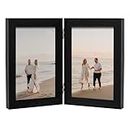 eletecpro Black 4x6 Double Picture Frame, Hinged Picture Frame with Tempered Glass, Folding Photo Frame Displays 2 Photos for Tabletop Home Decoration