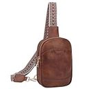 VX VONXURY Sling Bag for Women PU Leather Fanny Packs Crossbody Purse Chest Bag for Travel Hiking Cycling with Adjustable Guitar Strap Brown