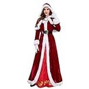 Christmas Santa Dress Costumes for Women Adult Dresses with Hooded Cape Belt Gloves Oversized Mrs Claus 4 Piece Outfit