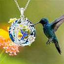 Blue Hummingbird Tree Of Life Flowers  Pendant Necklace Jewelry Gifts Women Girl