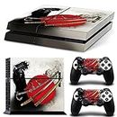 PS4 Skin for Console and Controllers by ZOOMHITSKINS, Same Decal Quality for Cars, Red Asia Anime Black Samurai Art Warrior Japan Katana, Durable, Bubble-free, Goo-free