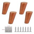 4pcs Wooden Furniture Legs,Round Solid Rubber Wood Sofa Couch Bench Feet,Oblique Cone Replacement Kitchen Table Leg,Bed Wardrobe Chair TV Cabinet Ottoman Loveseat Legs,Walnut Color (8cm/3.15in)