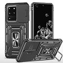 Pirum Case Compatible with Samsung Galaxy S20 Ultra (Delta Corvi Series Back Cover) Case with Stand & Slide Camera Military Grade Protection (Black)