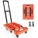 SOLEJAZZ Folding Hand Truck Dolly, Portable Dolly for Moving, 500LB Luggage Cart Dolly with 6 Wheels & 2 Bungee Cords for Luggage, Travel, Moving, Shopping, Office Use, Orange