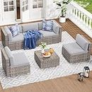 YITAHOME 6 Pieces Outdoor Patio Furniture Set, Sectional Sofa PE Rattan Wicker Conversation Set Outside Couch w/Table and Cushions for Porch Lawn Garden Backyard,Gray