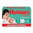 Huggies Newborn Nappies Size 1 (up to 5kg) 216 Count - One Month Supply (Packaging May Vary)