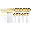 Blanc Gold Silverware Set for 6, 24 Pieces Ensemble de Couverts Stainless Steel Flatware Cutlery Set Tableware Cutlery Set for Home and Restaurant Include Knives Forks Spoons for Party Weddings