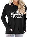 Freemale Womens Mama Bear Sweatshirt Long Sleeve Pullover Casual Pocket Blouses Black