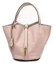 ELICNA Purses and Handbags for Women Genuine Leather Small Bucket Bag Satchel Ladies Stylish Lock Design Soft Shoulder Bags(Pink)