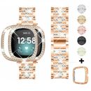 women Bling Stainless Steel Watch Band Strap +Pc Case for Fitbit Versa 3 / Sense