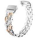 Wearlizer Compatible with Fitbit Charge 3 Bands for Women Men, Charge 4 Bands, Metal Strap Replacement Band Small Large Accessories Bracelet for Fitbit Charge 3 SE Band, Copper Gold + Silver