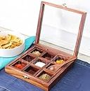 UMAAS® Unique Wooden handicrafts Spice Box With 2 Spoon In Shesham Wood, Masala Dabba For Indian Kitchen With Lid Decorative box/Salt Box Handmade Organizer (Brown)