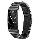 SHANGPULE Compatible with Fitbit Charge 3 / Fitbit Charge 4 / Fitbit Charge 3 SE Bands for Men Women, Waterproof, Comfortable, Stainless Steel Metal Replacement Strap WristBand Large Small(Black)