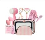 Victoria's Secret BEAUTY Pink & White Stripe Duo Cosmetic Makeup Bag Set