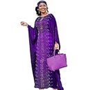 HD Abiti lunghi africani per le donne moda perline strass kaftano Max Dress - Viola - Taglia Unica