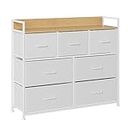 SONGMICS Dresser for Bedroom, Chest of Drawers, Clothes Organizer Storage Unit, 7 Fabric Drawers with Handles, Metal Frame, Cloud White and Oak Beige ULTS523W57