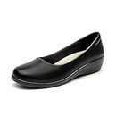 CentroPoint Women's Low Heel Wedge Shoes Round Toe Slip-on Loafer Flats Dress Pumps, Black Pu, 6