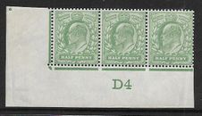1907 M2(2) ½d Yellow Green Control D4 De La Rue perf H1 MOUNTED MINT
