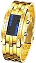 Binary Matrix Blue LED Digital Waterproof Watch Mens Classic Creative Fashion Black Plated Wrist Watches (Gold)