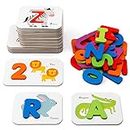 Coogam Numbers and Alphabets Flash Cards Set - ABC Wooden Letters and Numbers Animal Card Board Matching Puzzle Game Montessori Educational Toys Toddlers Age 2 3 4 5 Preschool and Up Years