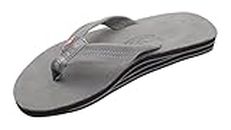 Rainbow Sandals Women's Double Layer Premier Leather Sandals w/Arch Support, Grey, 8.5-9.5