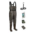 Bootfoot Chest Waders 2-Ply Nylon/PVC Lightweight Fishing & Hunting Waders with Waterproof Insulated Cleated Boots for Men and Women, Brown, Size 12