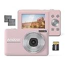 Andoer Digital Camera Pink Digital Camera With 2Pcs Rechargeable Batterie 32Gb Memory Card 1080P 44M Hd 16X Digital Zoom Anti-Shake Auto Focus 2.5 Ips Screen Smile Lcd Screen For Kids Children Holiday