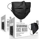 Harley Street Care Disposable Black Face Masks Protective 3 Ply Breathable Triple Layer Mouth Cover with Elastic Earloops - 2 Boxes of 50 pcs each (100 pcs)