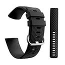 CellFAther Silicone Bands Compatible with Fitbit Charge 4/Charge 3 & SE, Waterproof Strap Fitness Sport Wristband for Women & Men, (Large 180-221 MM) (Black) (Watch Not Included)