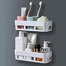 MorivaHomes Multipurpose Wall Mount Bathroom Shelf and Rack for Home and Kitchen. Adhesive Sticker Support Without Drilling (2 Bathroom Shelf), Acrylic