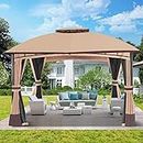 Raysfung 10’x 12’ Outdoor Gazebo, Double Roof Patio Gazebo with Netting and Curtains, Metal Frame Outdoor Patio Canopy for Deck Backyard Garden Lawns
