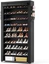 ROJASOP 10 Tier Shoe Rack with Covers,Large Capacity Stackable Tall Shoe Shelf Storage to 50-55 Pairs Shoes and Boots Sturdy Vertical Shoe Rack Organizer for Closet Entryway Garage Bedroom
