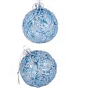 SET OF 2 Silver Blue Christmas Ornaments. Glass Bauble Ornaments Set, 3.15"