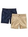 Simple Joys by Carter's Boys' Flat Front Shorts, Pack of 2, Light Khaki Brown/Navy, 4T