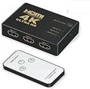 Kuvera 3 Port HDMI Switch,3 in 1Out HDMI Switcher with Remote 3D HDMI Switch with Wireless Remote 3D Full HD Device for PS3 PS4 Xbox XBOX360.(Black, with Remote)