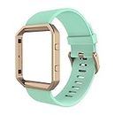 Simpeak Band Compatible with Fitbit Blaze Smartwatch Fitness, Silicone Wrist Band with Metal Frame for Fitbit Blaze Men Women Small, Green Rose Gold Frame