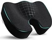 kossto Orthopedic Memory Foam Coccyx Seat Cushion for Tailbone, Sciatica, Lower Back Pain Relief for Office/Home Chair & Wheelchair Sitting Seat | Velvet | (Black)