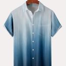 Plus Size Lapel Mens Hawaiian Shirt Gradient Color Button Down Shirts, Top Blouse Shirts, Short Sleeve Dress Shirts