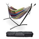 BACKYARD EXPRESSIONS PATIO · HOME · GARDEN 914922 Two Person Hammock with Stand + Bonus Complete Relaxation Audio Track, 106" L x 47" W x 43" H, Caribbean Rainbow