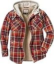 Legendary Whitetails Men's Standard Camp Night Berber Lined Hooded Flannel Shirt Jacket, Cardinal Arrowood Plaid, Large