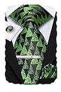 Hi-Tie Black Green Christmas Mens Tie Clip Pin Pocket Square Cufflinks Set Silk Christmas Tree Necktie Party Tie Gift