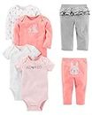 Simple Joys by Carter's Baby Girls' 6-Piece Bodysuits (Short and Long Sleeve) and Pants Set, Multicolor/Bunny/Dots/Text Print, 6-9 Months