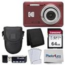 Kodak PIXPRO FZ55, 16MP 28mm Wide-Angle Digital Camera (Red) + Accessories Bundle