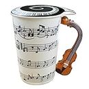 Lavezee Music Coffee Mug with Lid and Violin Handle 13.5 Ounce, Water Tea Drinks Cup, Gift for Music Lover/Teacher/Friend